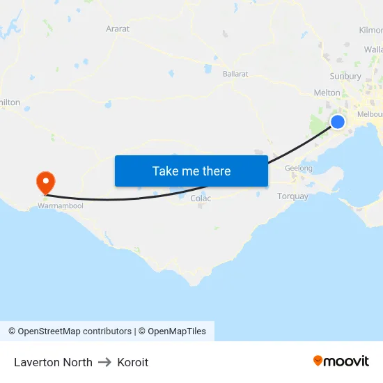 Laverton North to Koroit map