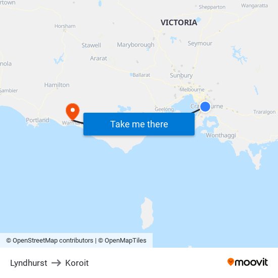 Lyndhurst to Koroit map