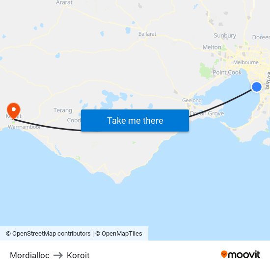 Mordialloc to Koroit map