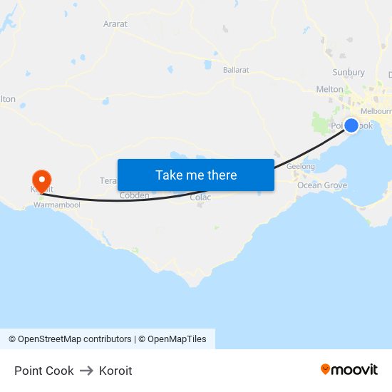 Point Cook to Koroit map