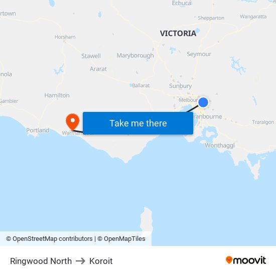 Ringwood North to Koroit map