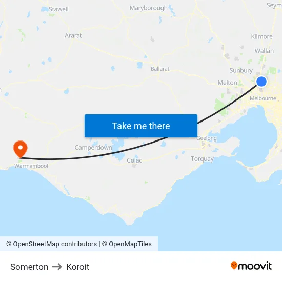 Somerton to Koroit map