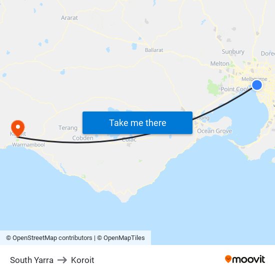 South Yarra to Koroit map