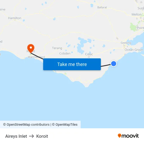 Aireys Inlet to Koroit map