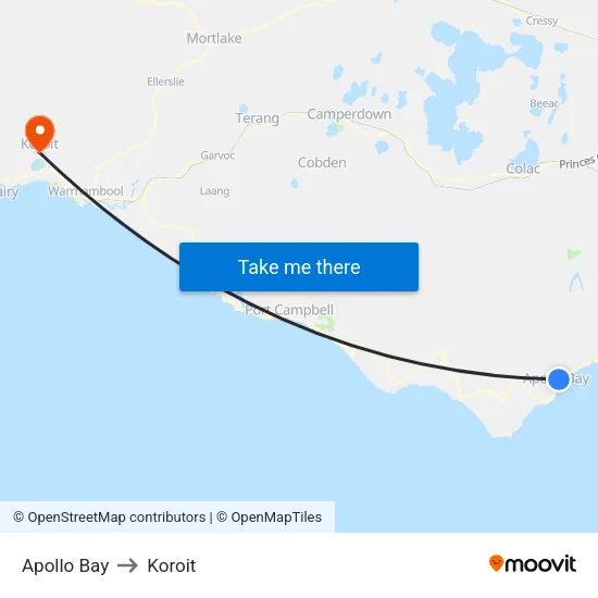 Apollo Bay to Koroit map