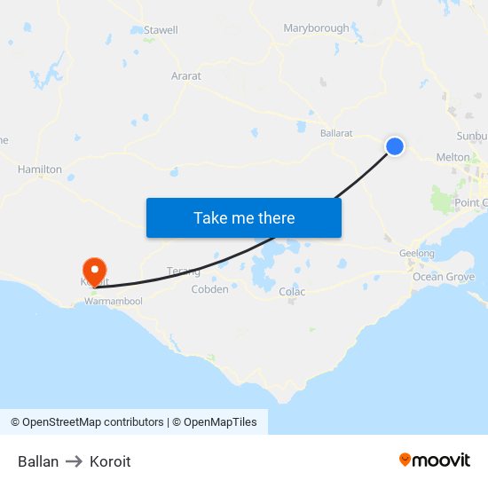 Ballan to Koroit map