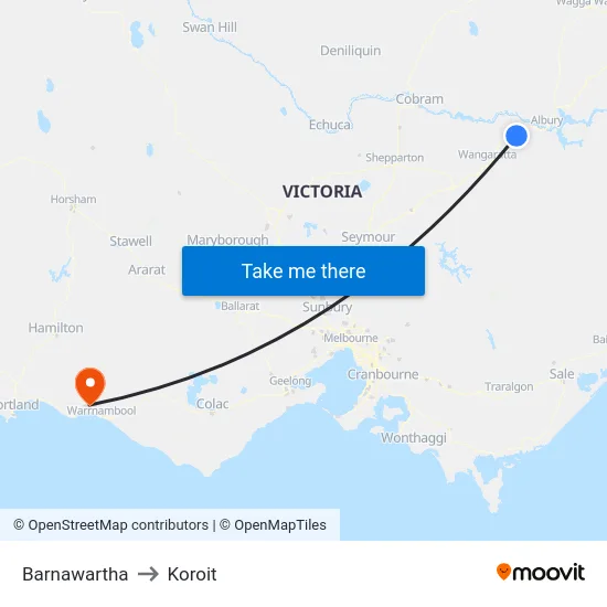 Barnawartha to Koroit map