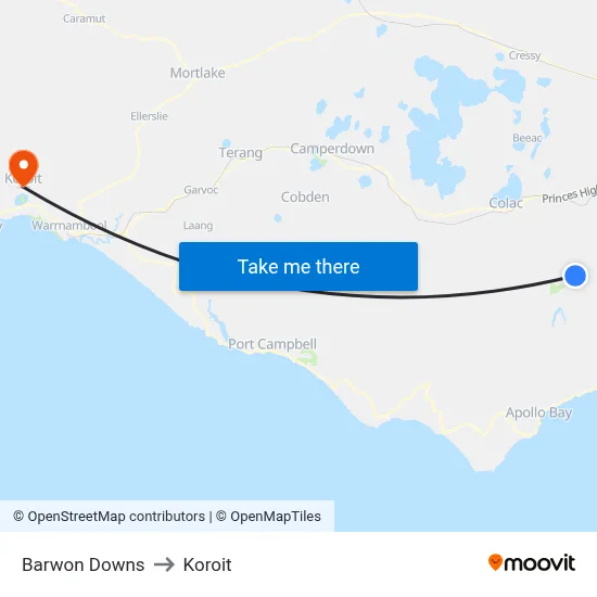 Barwon Downs to Koroit map