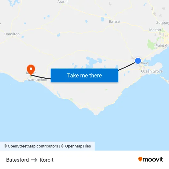 Batesford to Koroit map