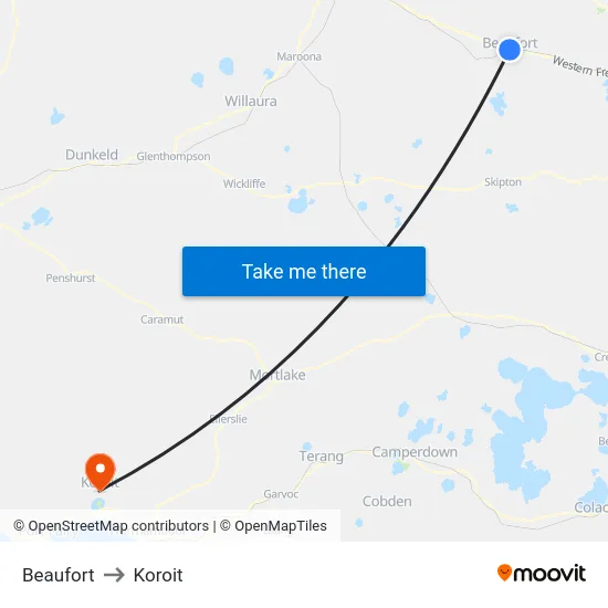 Beaufort to Koroit map