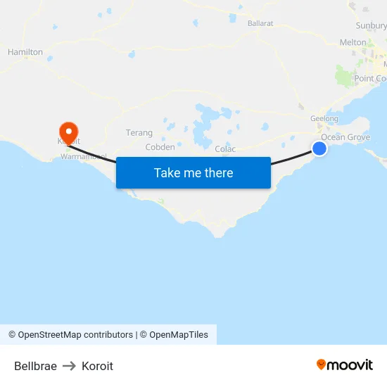 Bellbrae to Koroit map