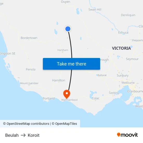 Beulah to Koroit map