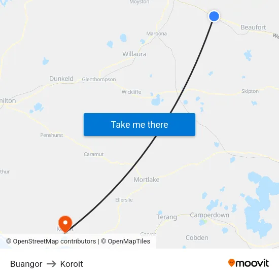 Buangor to Koroit map