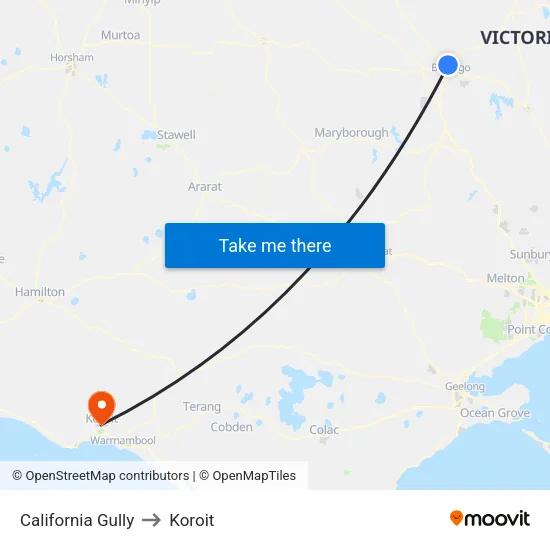 California Gully to Koroit map