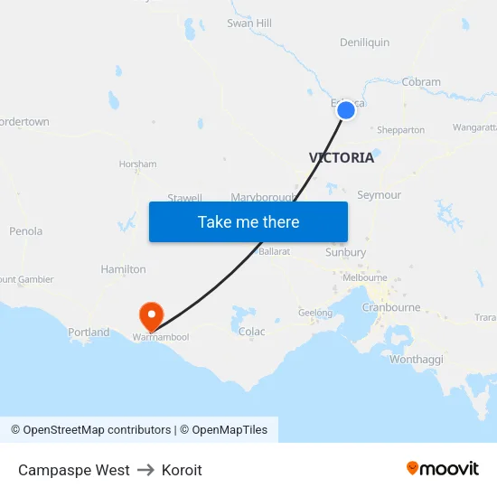 Campaspe West to Koroit map