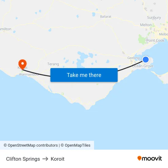 Clifton Springs to Koroit map