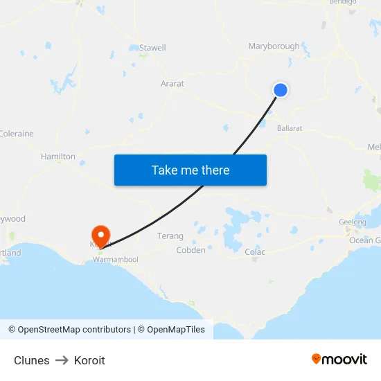 Clunes to Koroit map