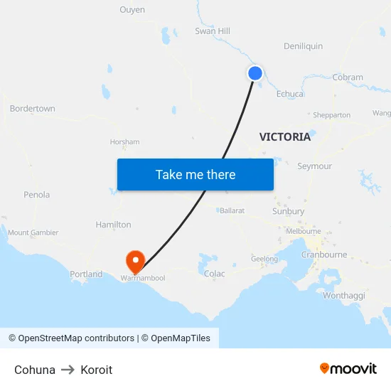 Cohuna to Koroit map