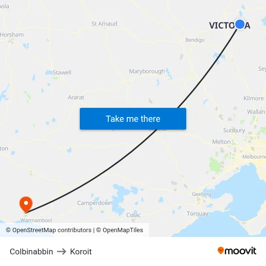 Colbinabbin to Koroit map