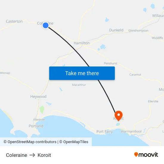 Coleraine to Koroit map