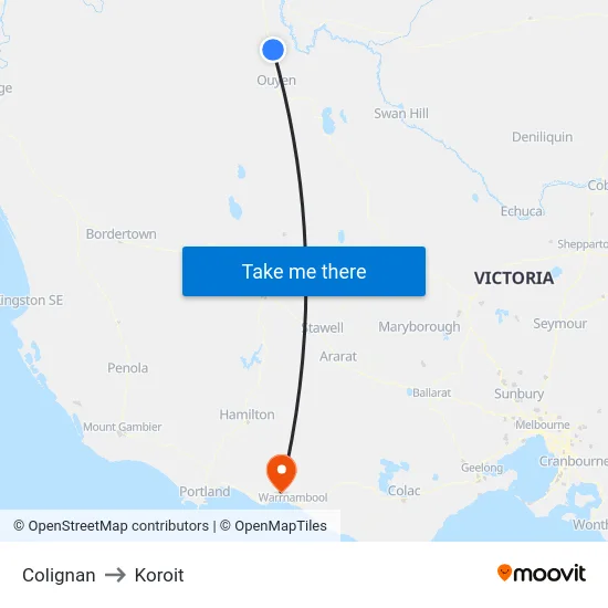 Colignan to Koroit map