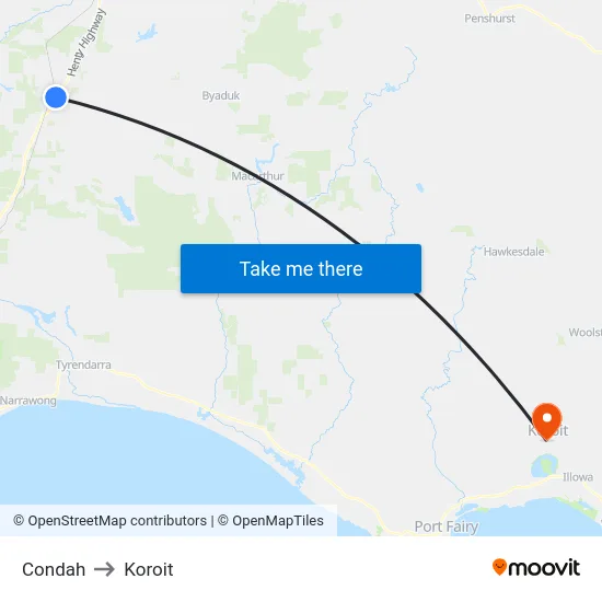 Condah to Koroit map