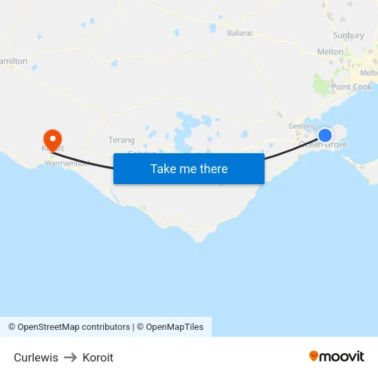 Curlewis to Koroit map