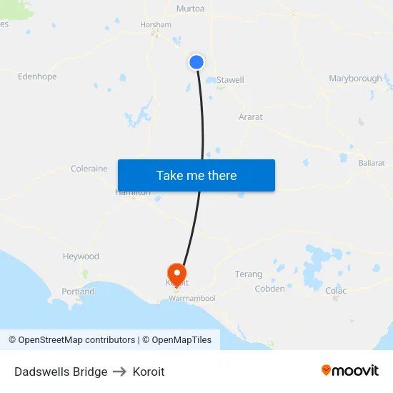 Dadswells Bridge to Koroit map