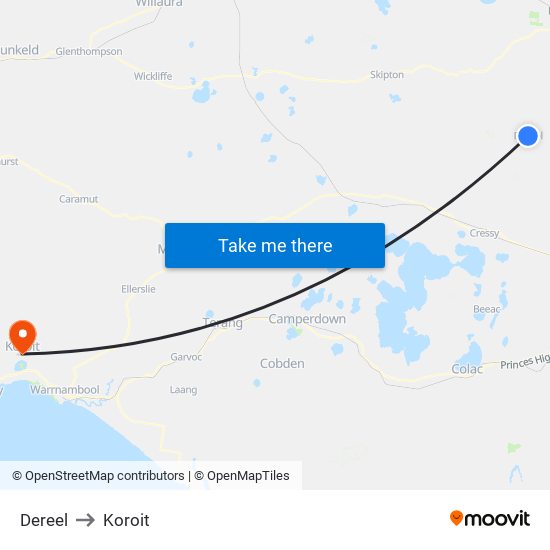 Dereel to Koroit map