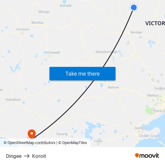 Dingee to Koroit map