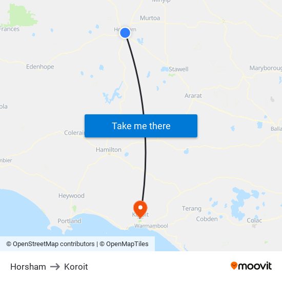 Horsham to Koroit map