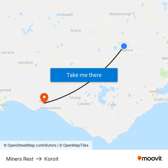 Miners Rest to Koroit map