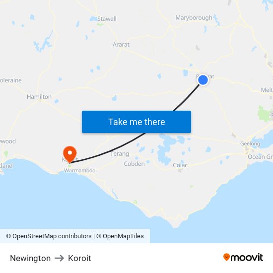 Newington to Koroit map