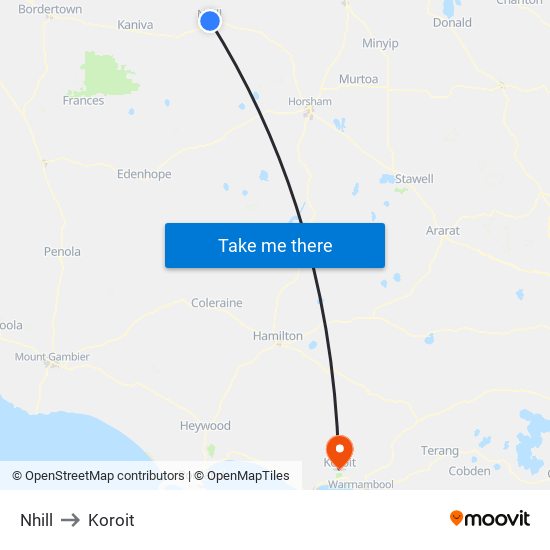 Nhill to Koroit map