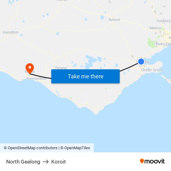 North Geelong to Koroit map