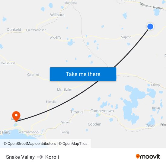 Snake Valley to Koroit map