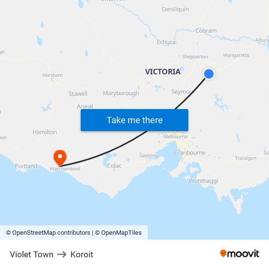 Violet Town to Koroit map