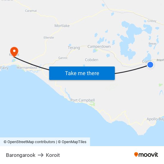 Barongarook to Koroit map