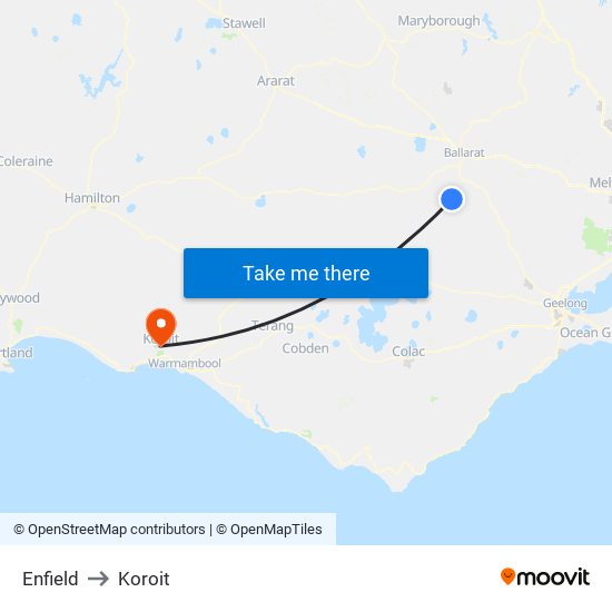 Enfield to Koroit map