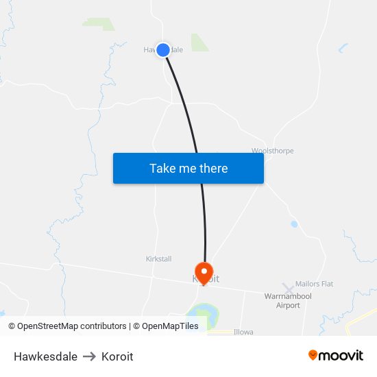 Hawkesdale to Koroit map