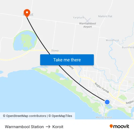 Warrnambool Station to Koroit map