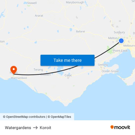 Watergardens to Koroit map