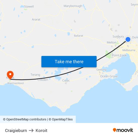 Craigieburn to Koroit map