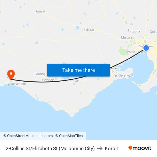 2-Collins St/Elizabeth St (Melbourne City) to Koroit map