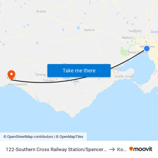 122-Southern Cross Railway Station/Spencer St (Melbourne City) to Koroit map