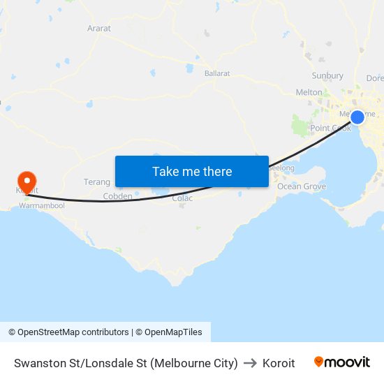 Swanston St/Lonsdale St (Melbourne City) to Koroit map