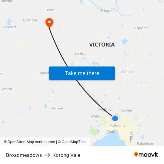 Broadmeadows to Korong Vale map