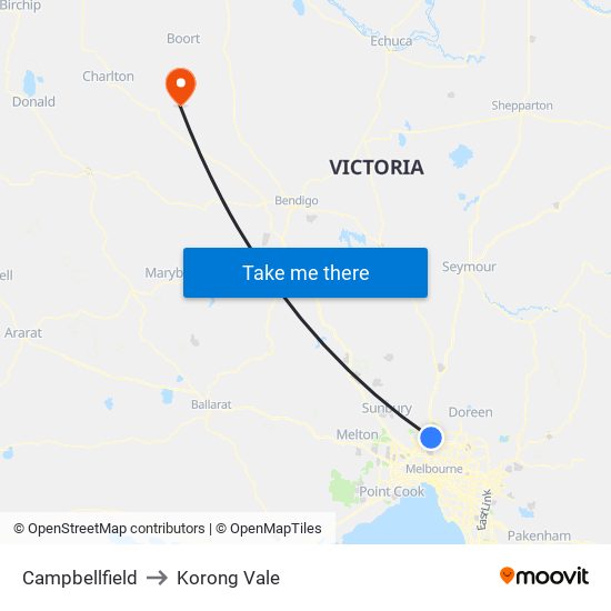 Campbellfield to Korong Vale map
