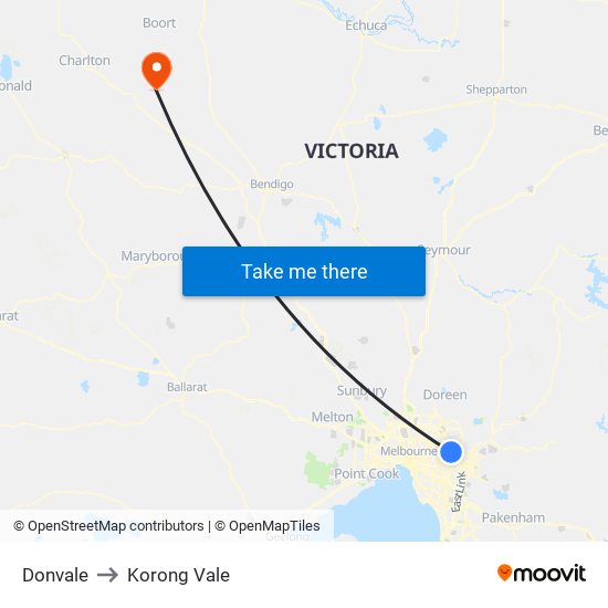 Donvale to Korong Vale map
