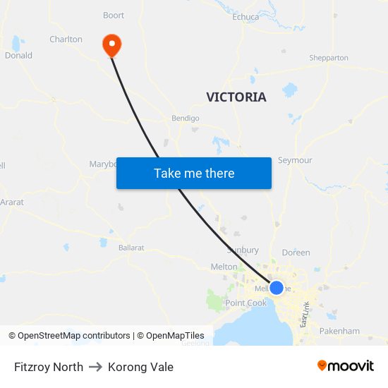 Fitzroy North to Korong Vale map